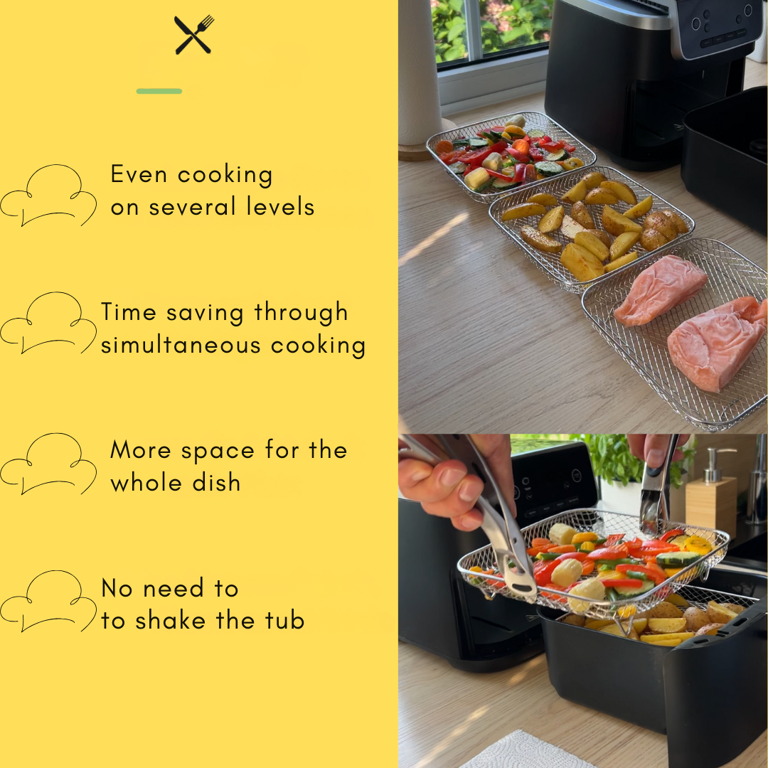 均一な空気調理のためのスタッキングバスケット (x3) 