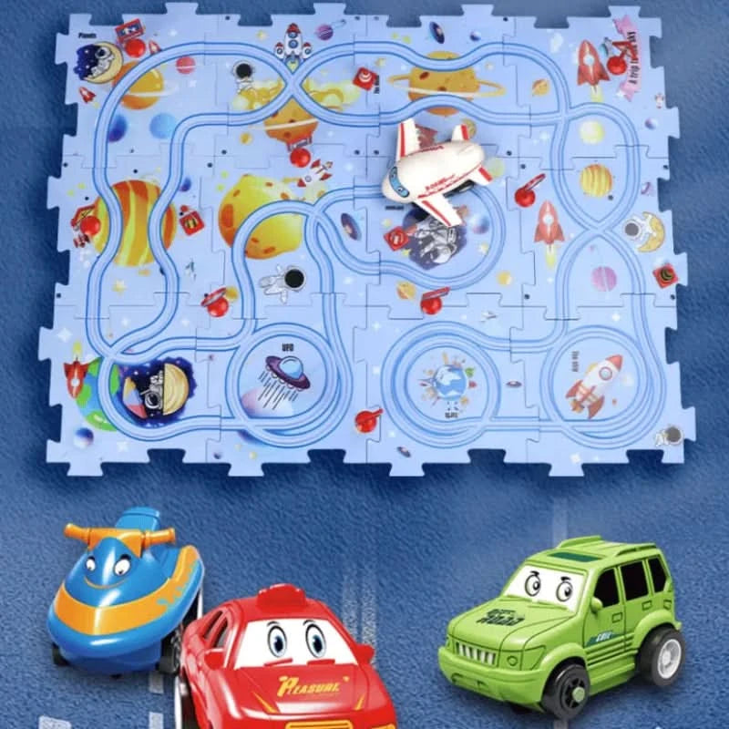 Vzdelávací obvodový puzzle s elektrickými vozidlami 