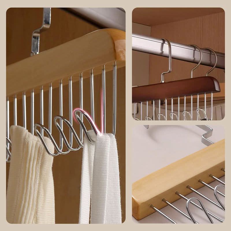 Wooden multi-hook hanger for elegant storage 