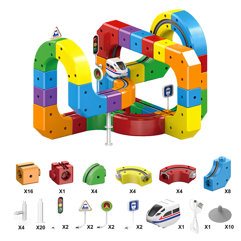 Train circuit 3D rechargeable – construction modulable pour enfants