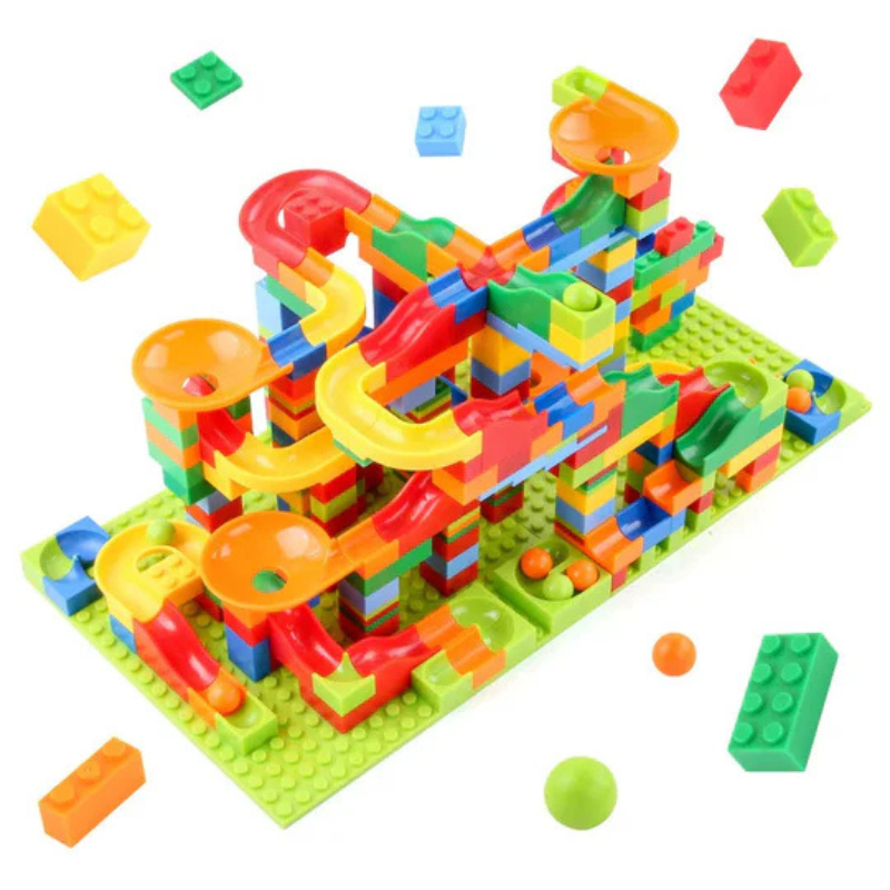 Konstruktionsspiel mit modularem Kugelbahnsystem 