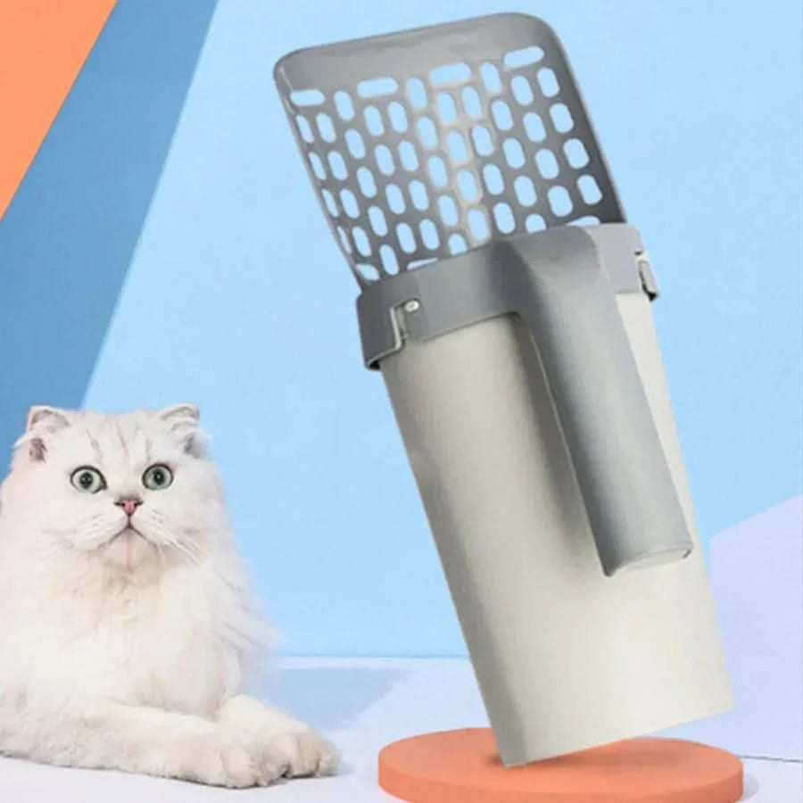 Praktieke kattenbakschep met geïntegreerde zakken 