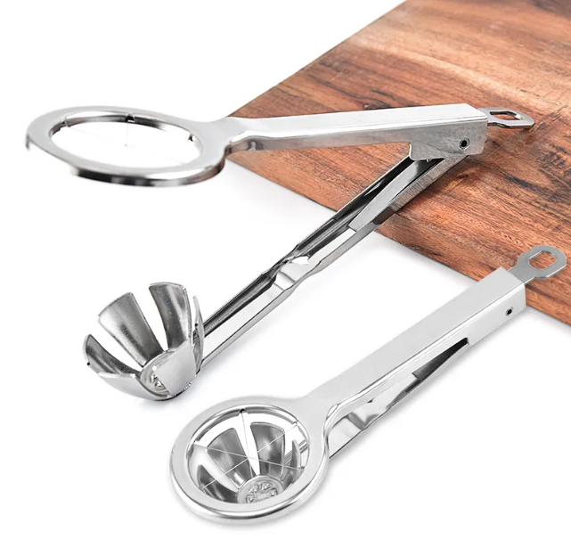 Æggehætter i rustfrit stål – Manuel skærer til hårdkogte æg 