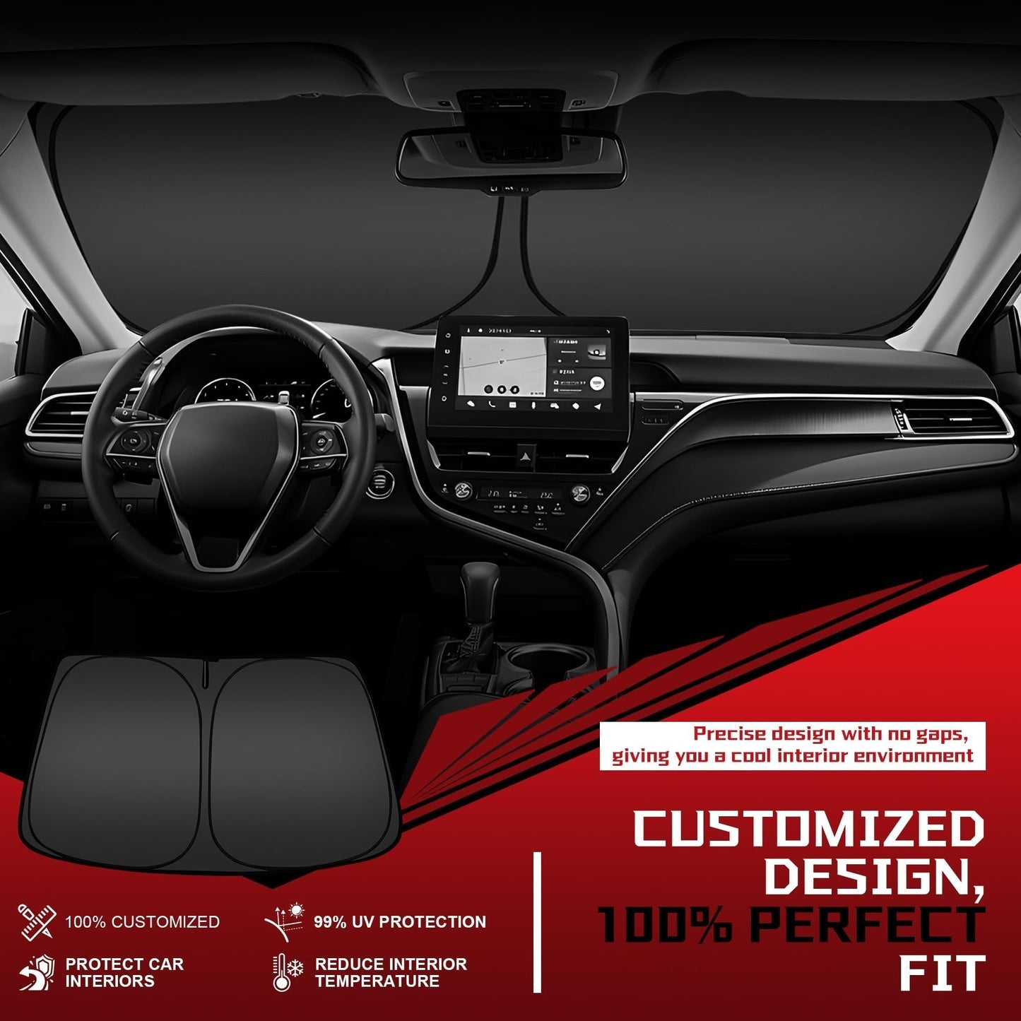 Skræddersyet og effektiv bilsolskærm mod varme 